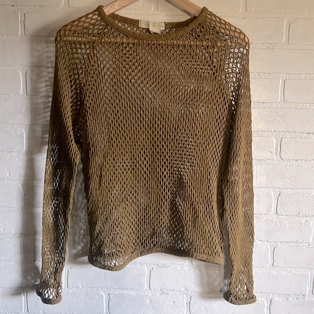 Staring at Stars Olive Open Work Net Netted netting Long Sleeve Top Sz Medium